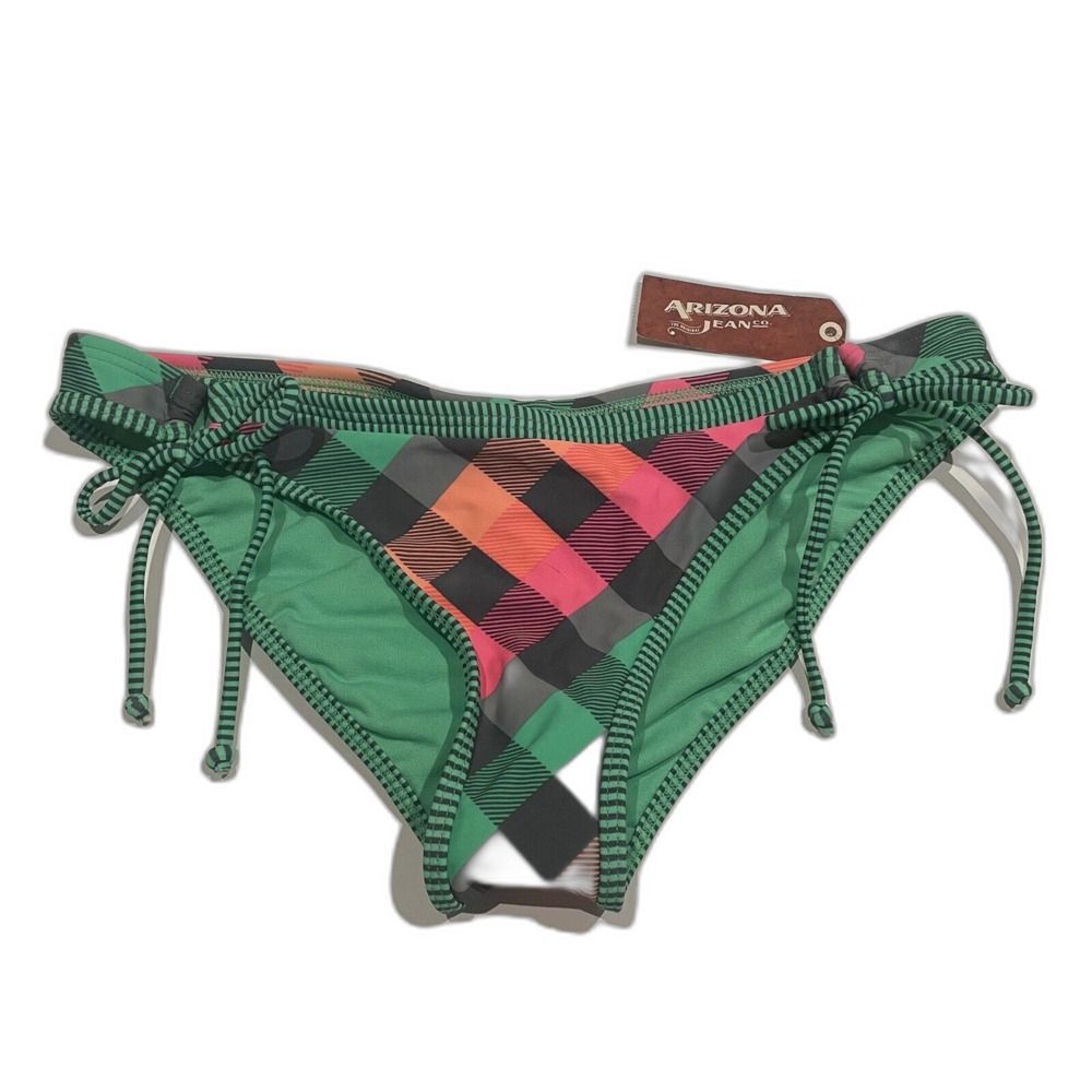 Arizona Jeans co. Bikini Bottom Colorful Gingham W/Hip Ties Juniors Size Large